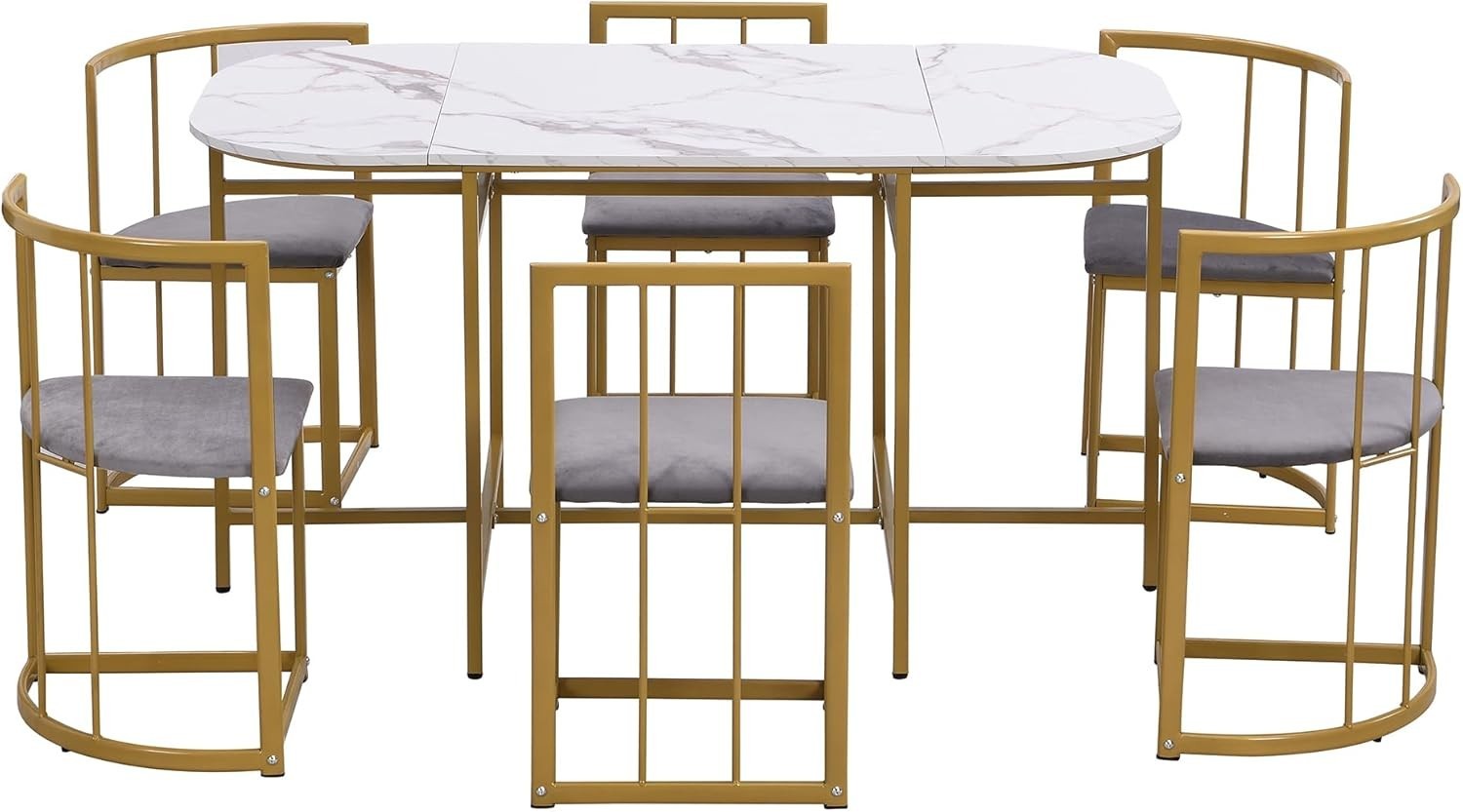 Modern Gold Dining Table & Chairs Set with Storage | 6-Seater, Cushioned Seats