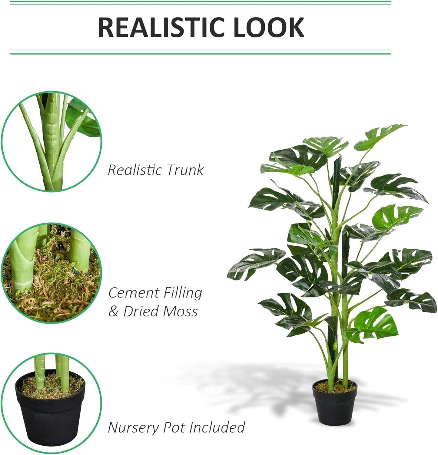 3.3FT Artificial Monstera Tree Potted Indoor Plant Tropical Green Home Decor