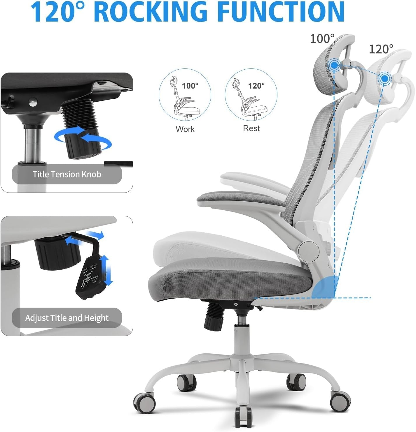 Ergonomic Mesh Office Chair Lumbar Support Reclining Desk Seat White
