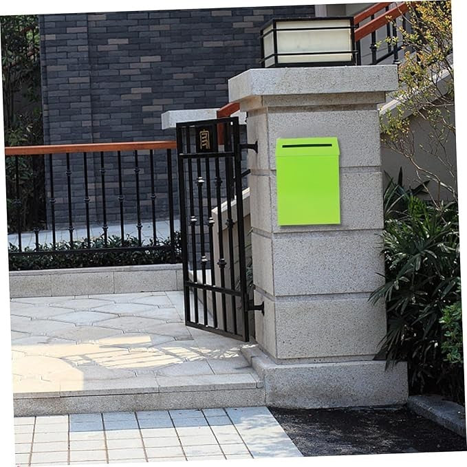 Wall Mount Mailbox Light Green Iron Secure Outdoor Post Box Suggestion Holder