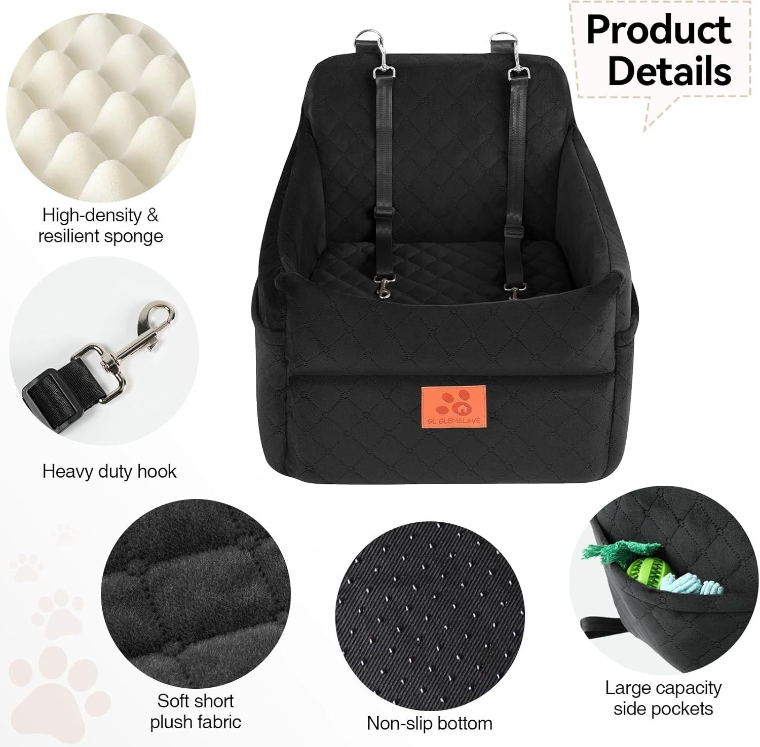 Dog Booster Car Seat Memory Foam Travel Bed Washable Up to 35lbs