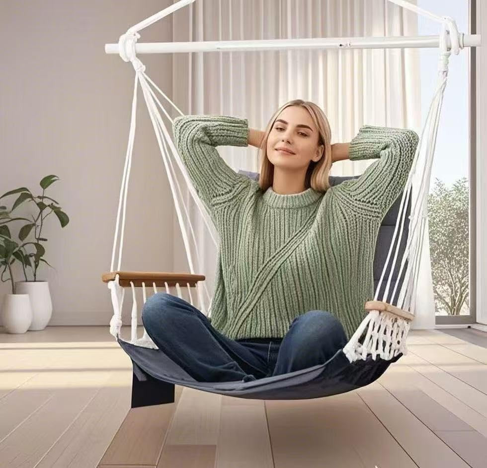 350lbs Hanging Hammock Chair with Armrest & Pocket | Indoor Outdoor Swing Seat