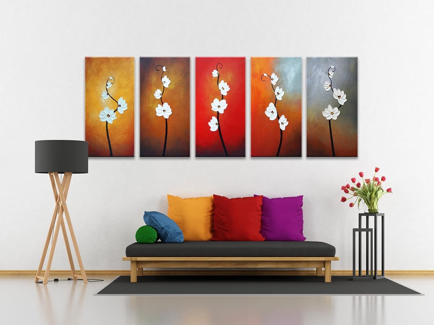 Large Colorful Flowers Canvas Wall Art 5-Piece Modern Home Decor