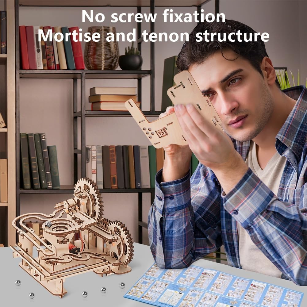 3D Wooden Marble Run Puzzle – 253pcs STEM Kit, Self Assembly, Gear Drive