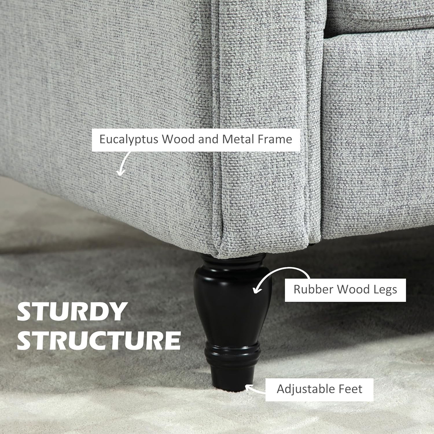 Grey Upholstered Accent Armchair with Back Pillow & Rubber Wood Legs