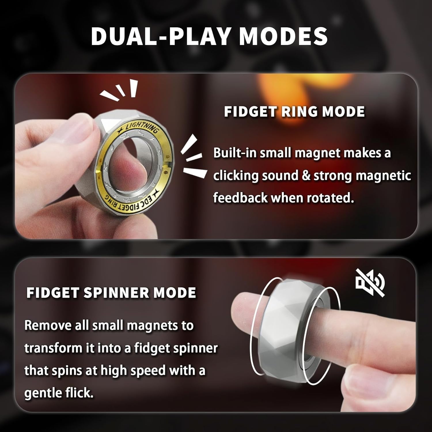 Stainless Steel Fidget Ring Anxiety Relief EDC Spinner Focus Toy