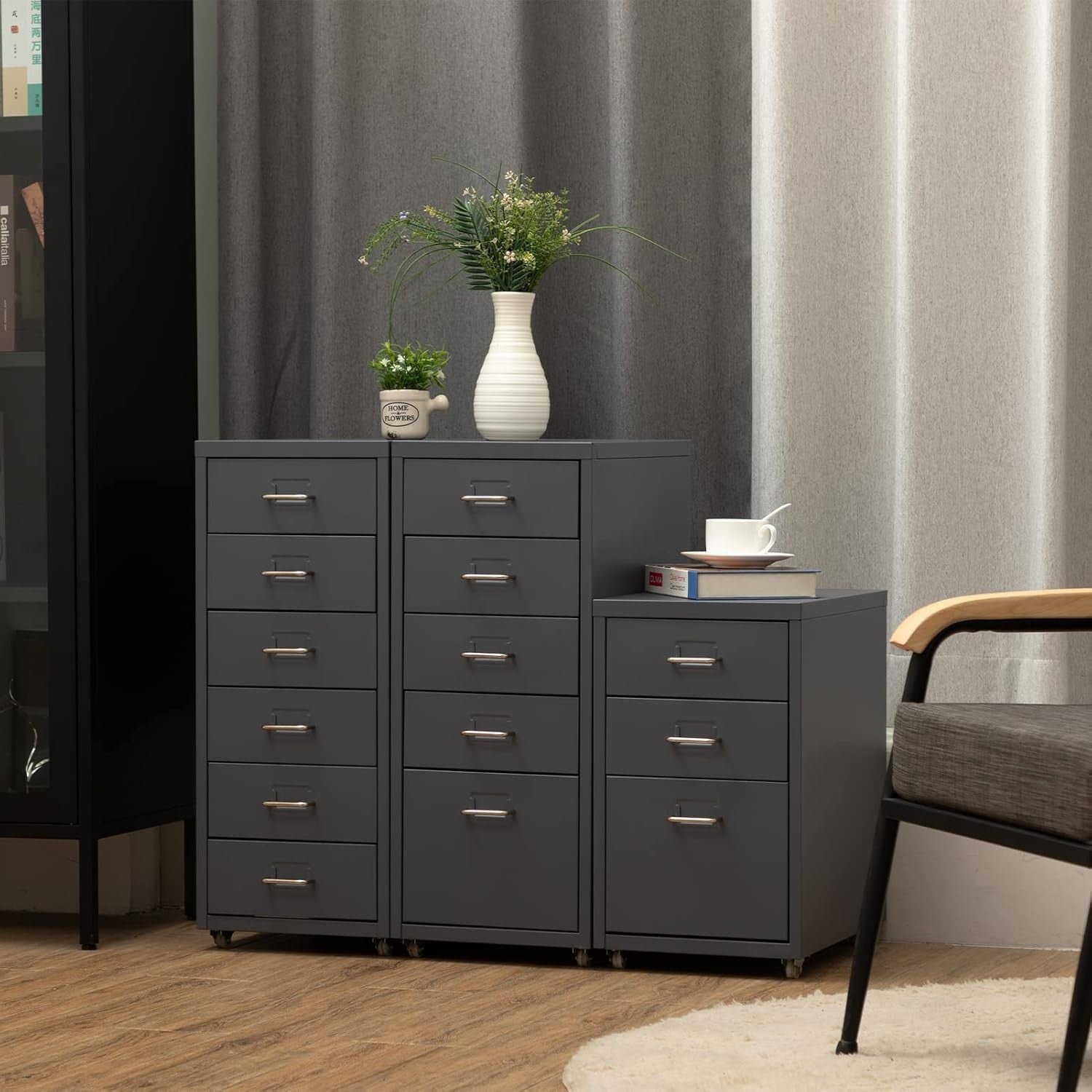 Grey Steel Rolling Drawer Cabinet 5 Tier Mobile Home Office Storage
