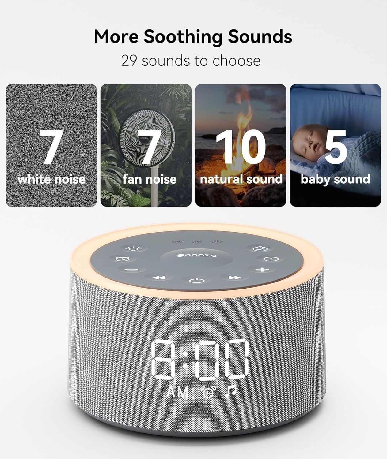 White Noise Machine for Sleep & Baby with 29 Sounds, Night Light & Alarm