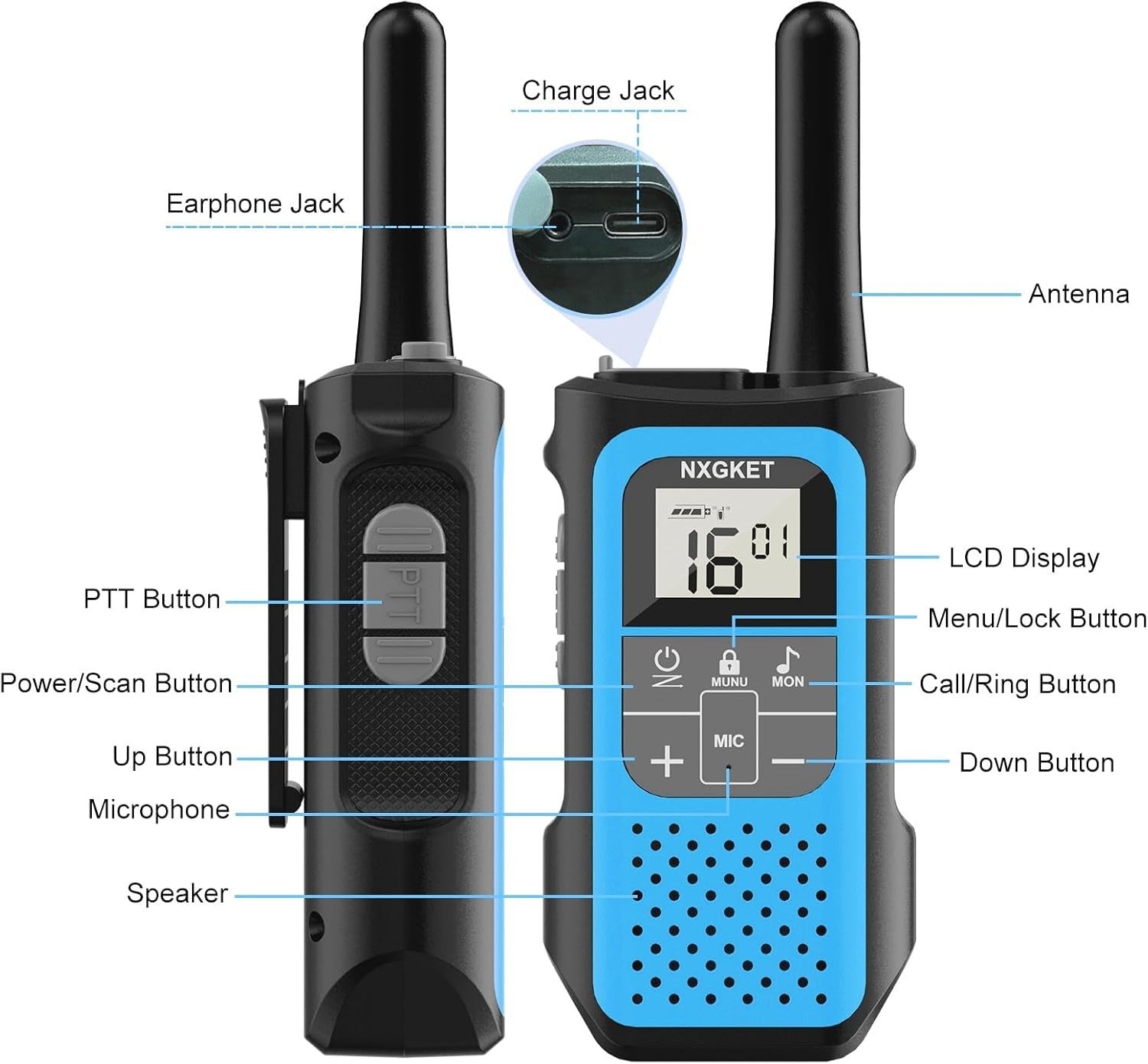 Rechargeable Walkie Talkies Long Range VOX 16 Channel 3 Pack