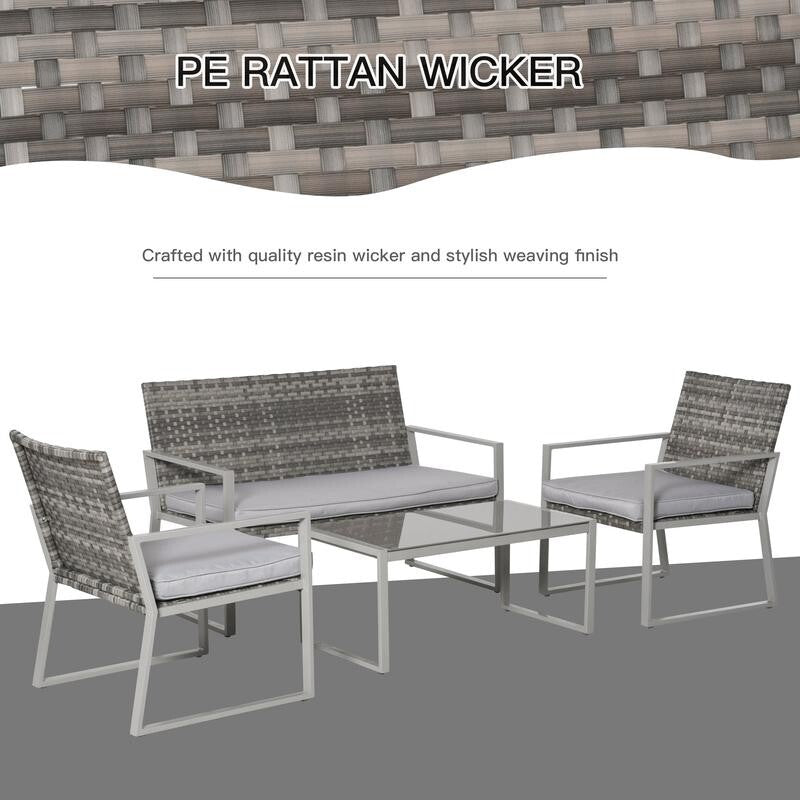 4 Seater Rattan Garden Furniture Set Sofa Chairs Coffee Table Grey Patio