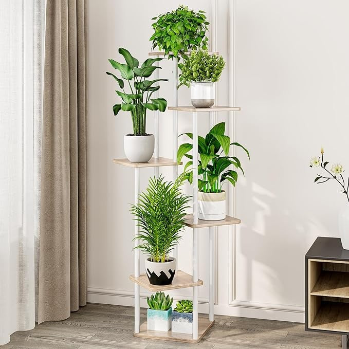 6 Tier White Metal Plant Stand Indoor Outdoor Corner Tall Flower Shelf Rack