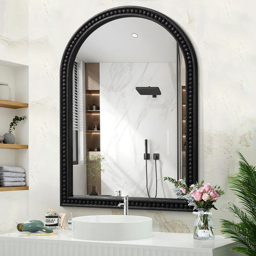 Black Arch Wall Mirror 75x50cm Bathroom Vanity Over Sink Wood Frame