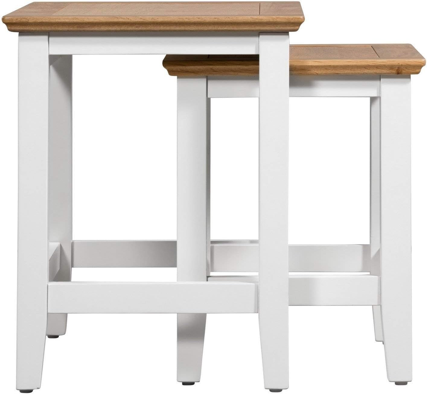 2 Nesting Coffee Tables Set Oak Top White Living Room End Side Table Modern