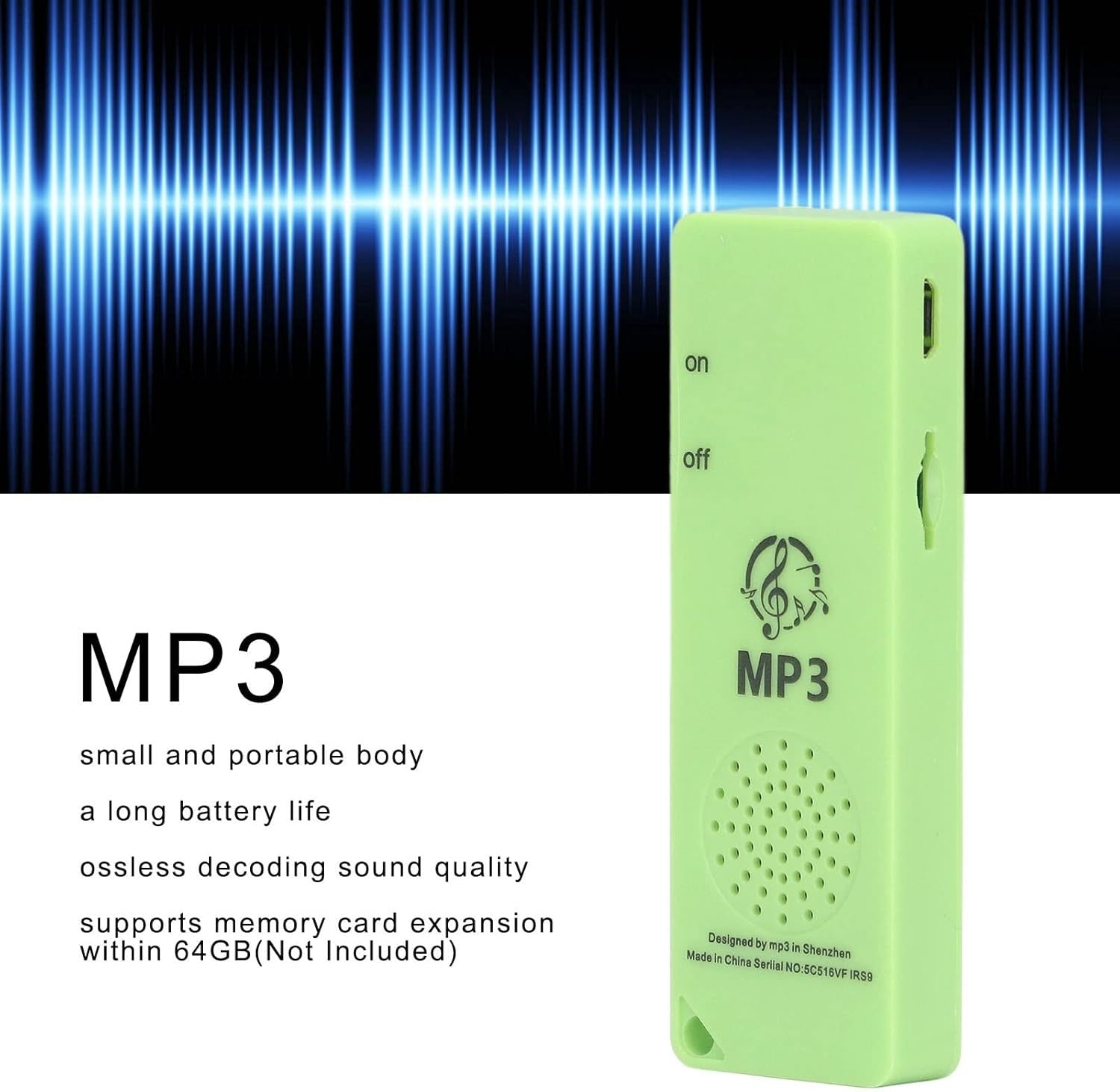 Mini MP3 Player Lossless Sound Portable 64GB Support Green
