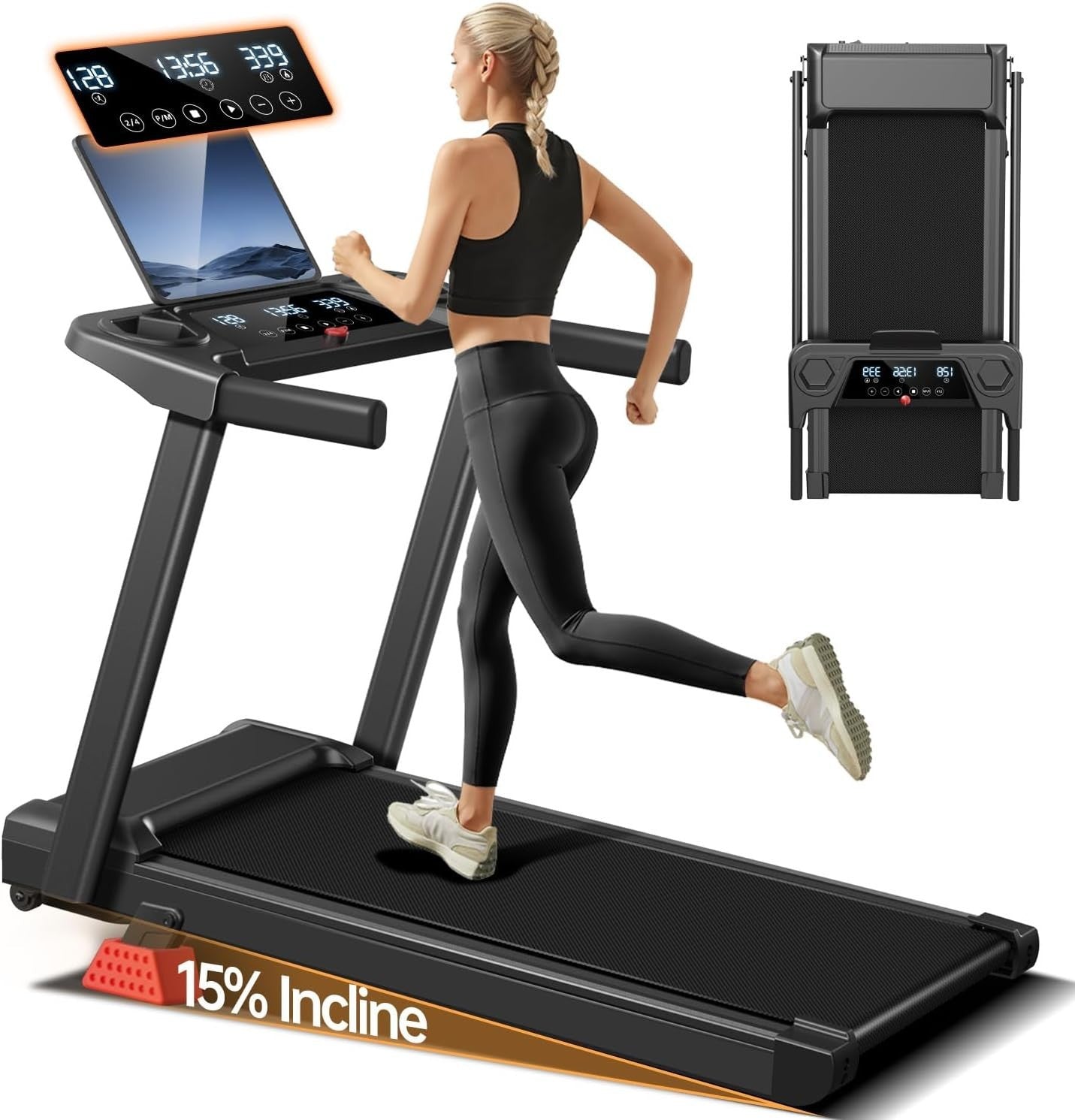 15% Incline 3-in-1 Foldable Treadmill 3HP Quiet Walking Pad 12KM/H Home Fitness
