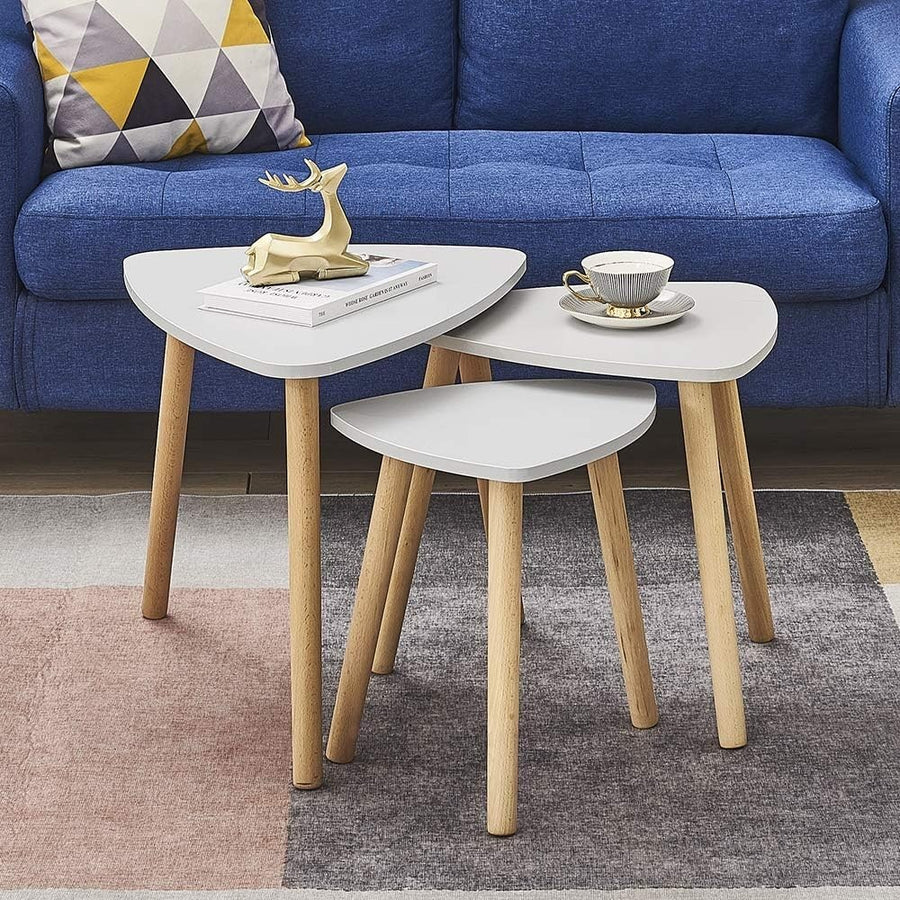 Grey Nesting Coffee Tables Set of 3 Modern Triangular MDF Wood Side End Table