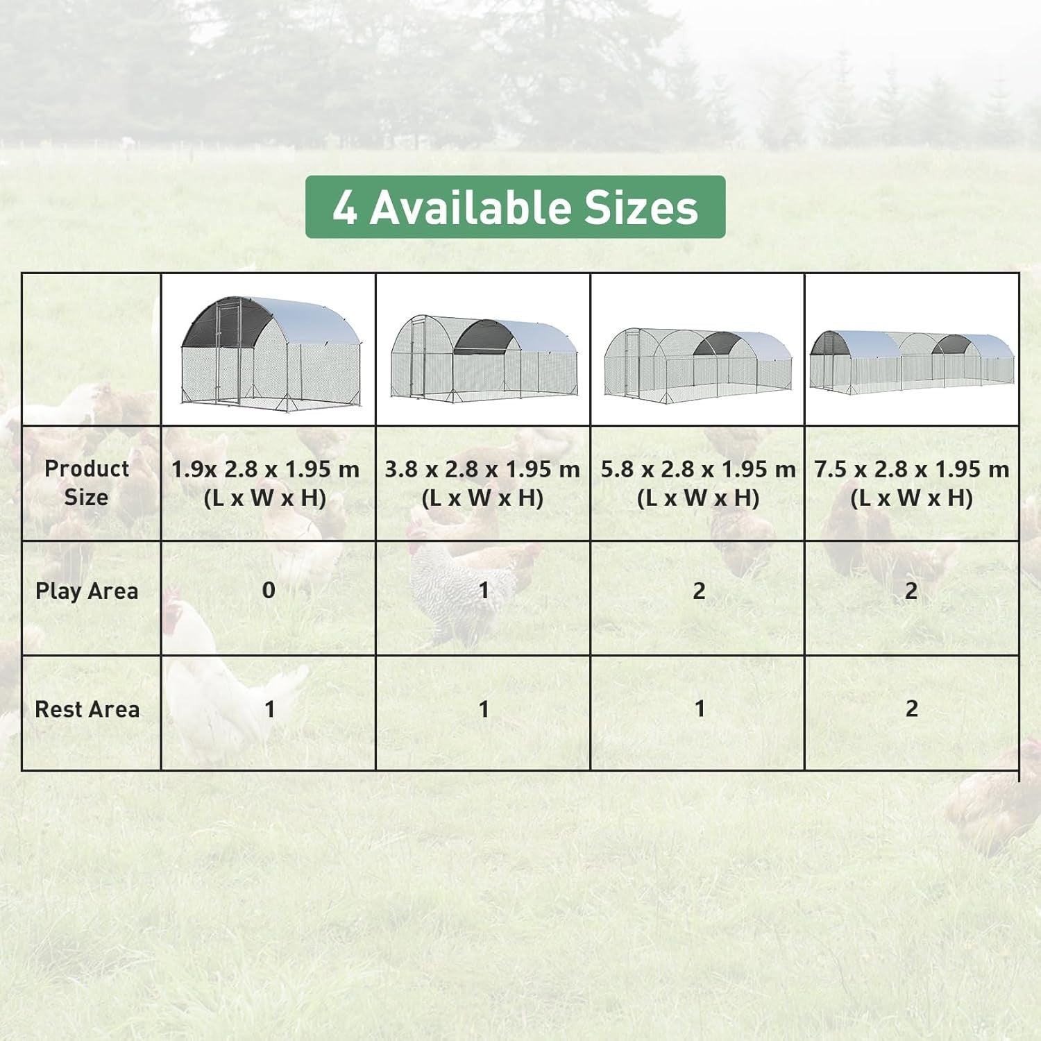Extra Large Walk In Chicken Run 7.6x2.8m Galvanised Coop Cover