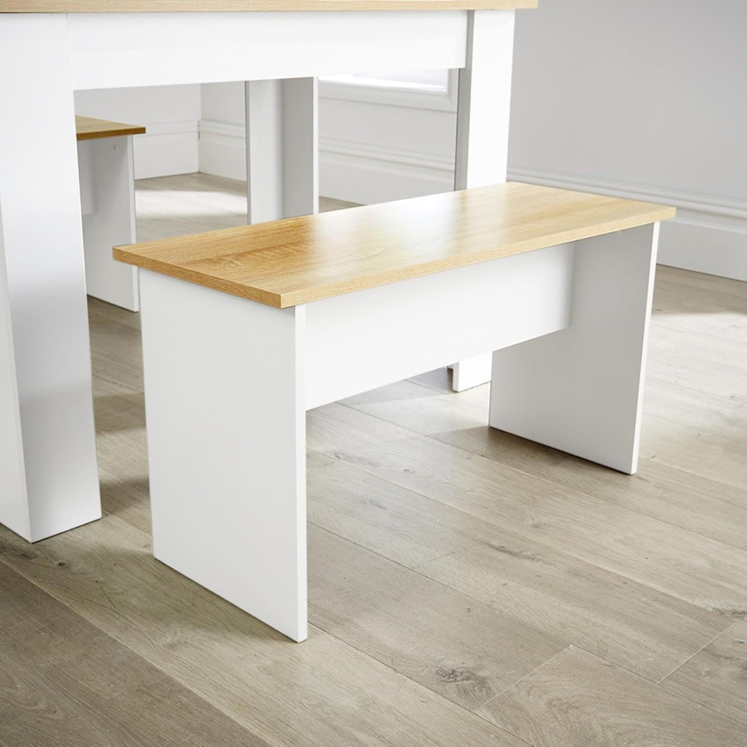 Modern White Kitchen Dining Table & 2 Benches – Compact, Easy Assembly