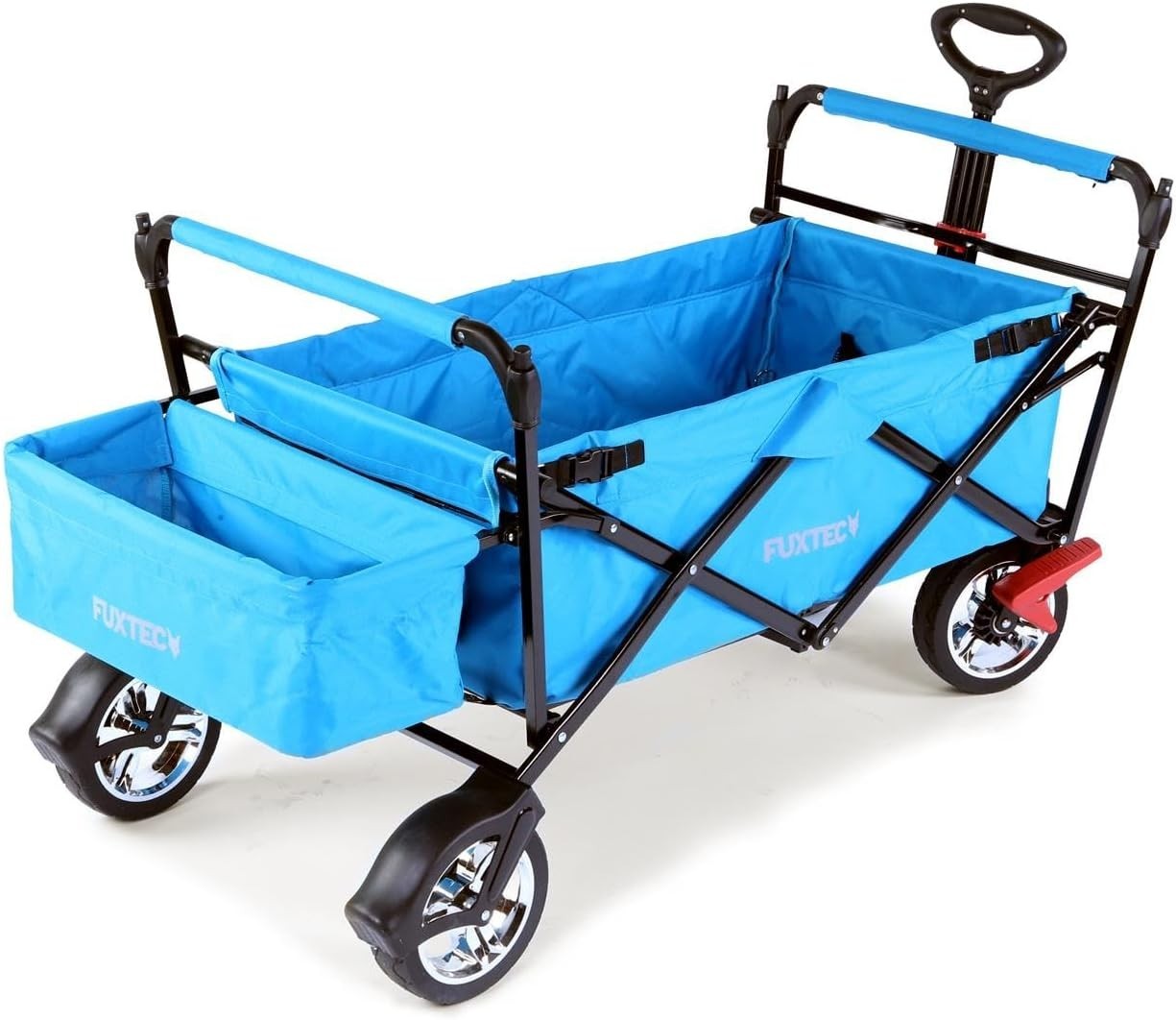 Blue Kids Folding Wagon Push Pull Stroller Cart w/ Canopy & Storage Bag