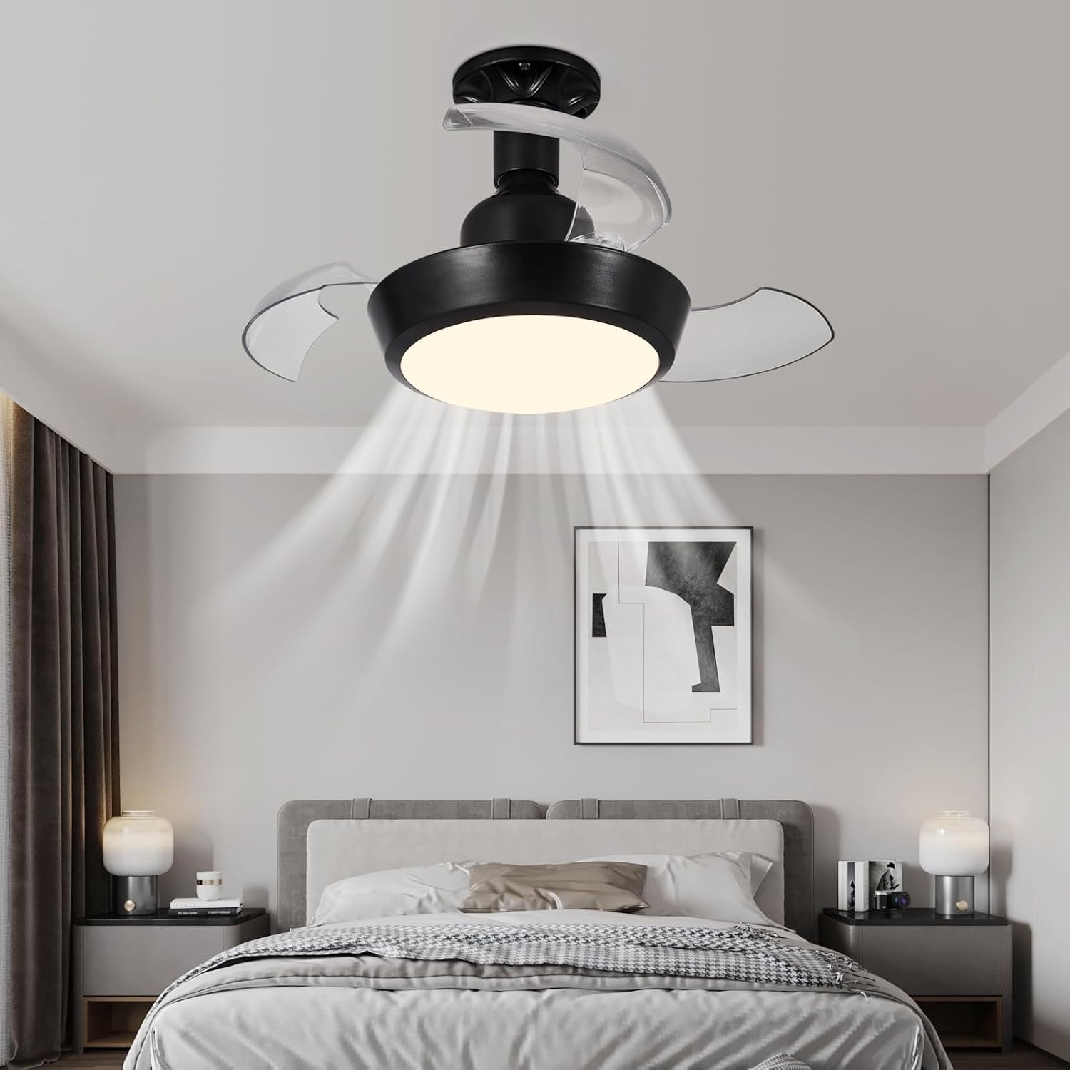 HARPER LIVING 30W Ceiling Fan with Lights, Retractable Blades, Remote