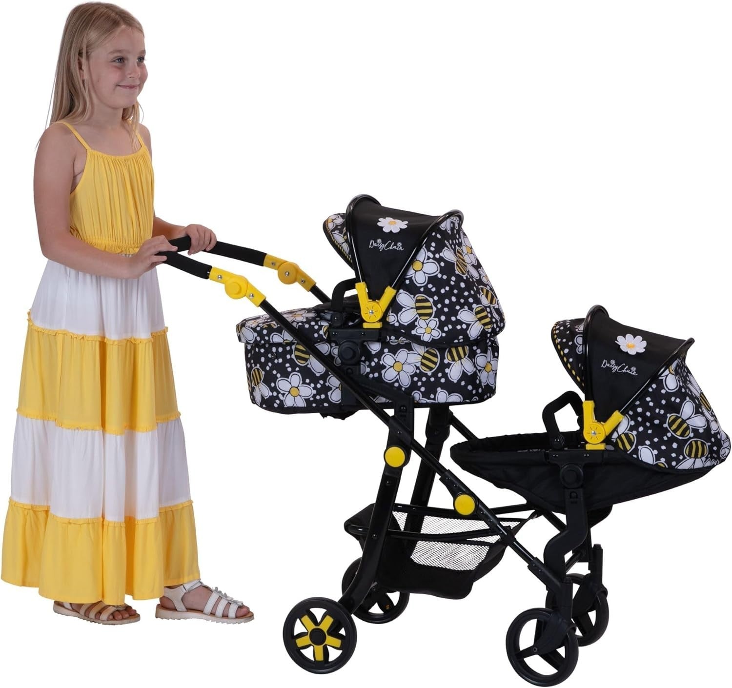 Extra Large Double Dolls Pram Adjustable 95cm Handle, Toy Pushchair 7–13+