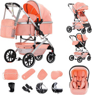 Pink 3 in 1 Baby Pram City Stroller Car Seat System One Click Folding 0-4Y