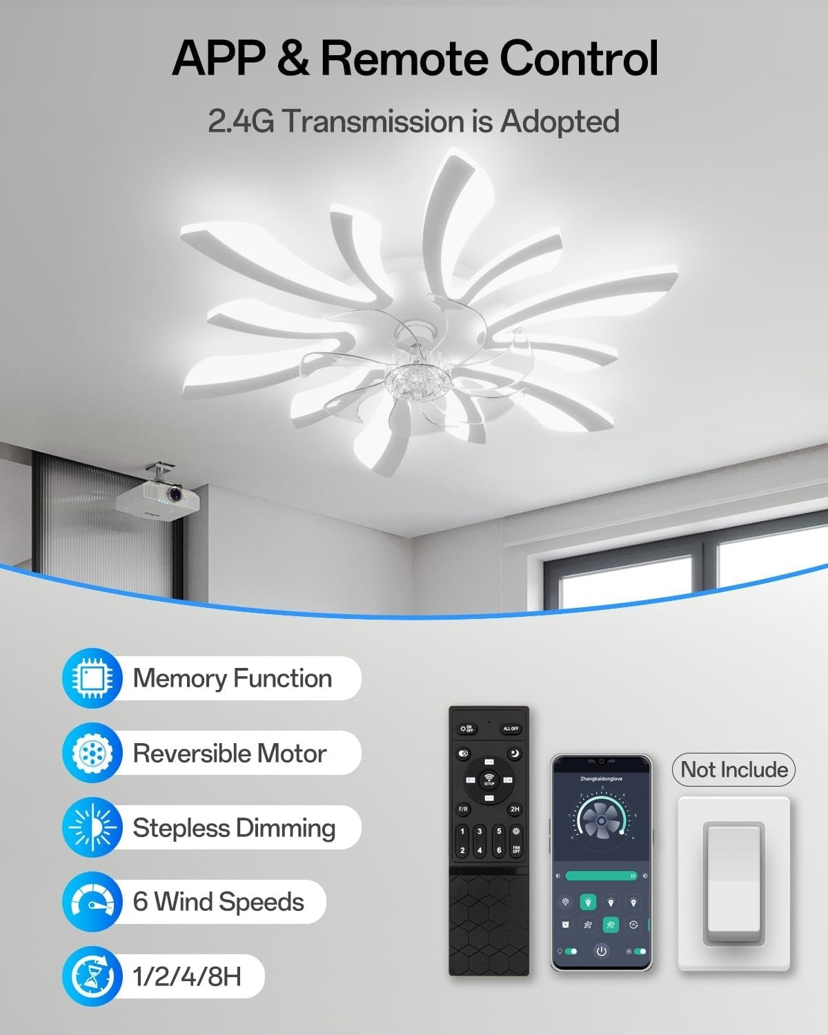 30.7"" Ceiling Fan with Lights, 6 Speeds, Dimmable, Remote & LED