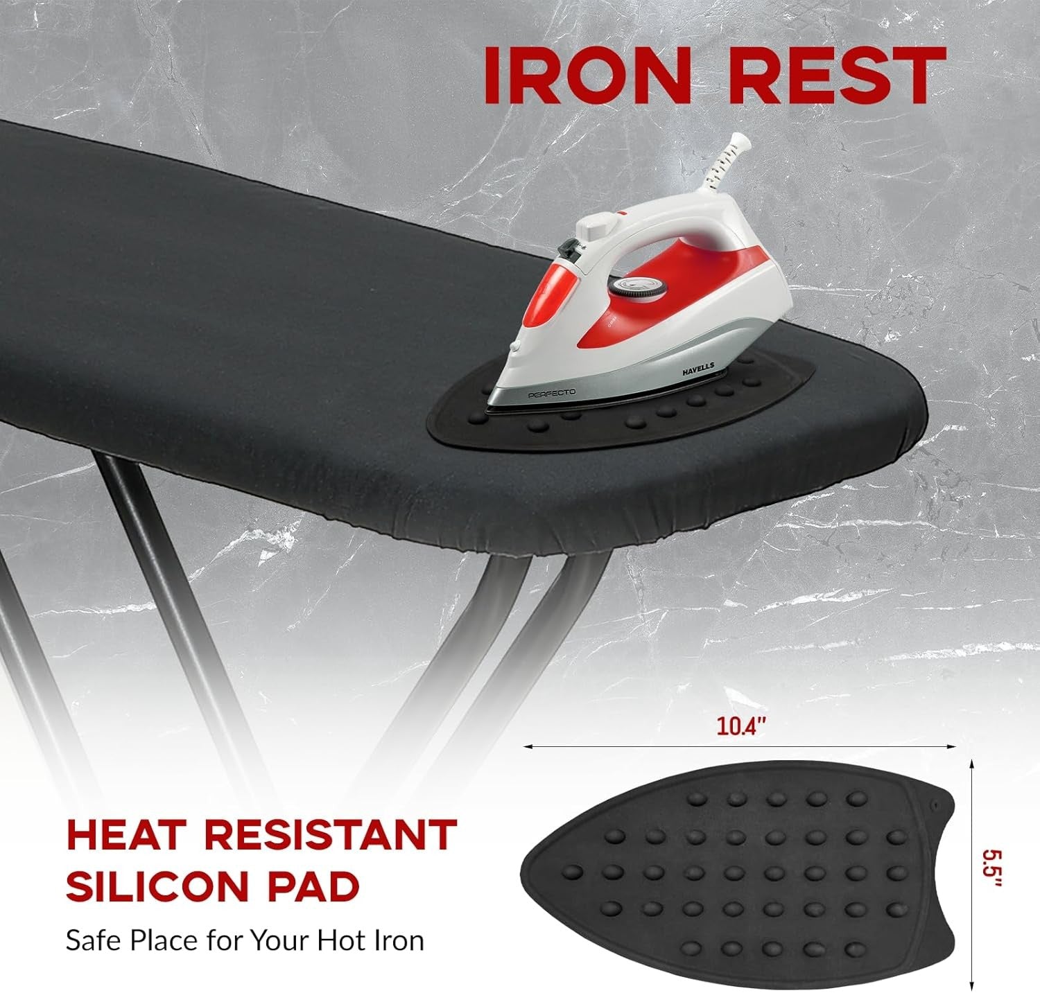 Full Size Ironing Board Adjustable Height Heavy Duty Black 134x33cm