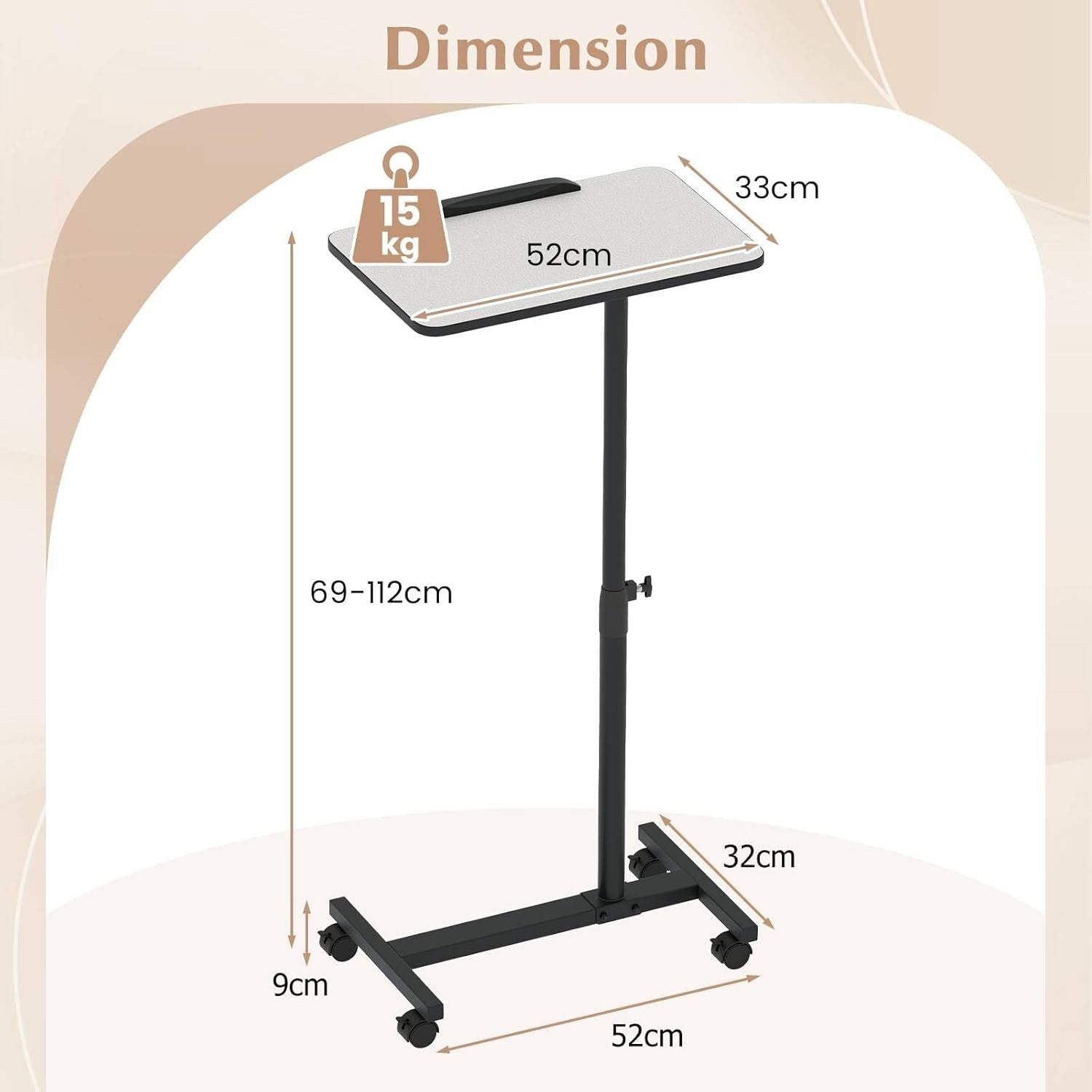 Adjustable Overbed Table Laptop Desk C Shaped Rolling Bedside Stand Grey