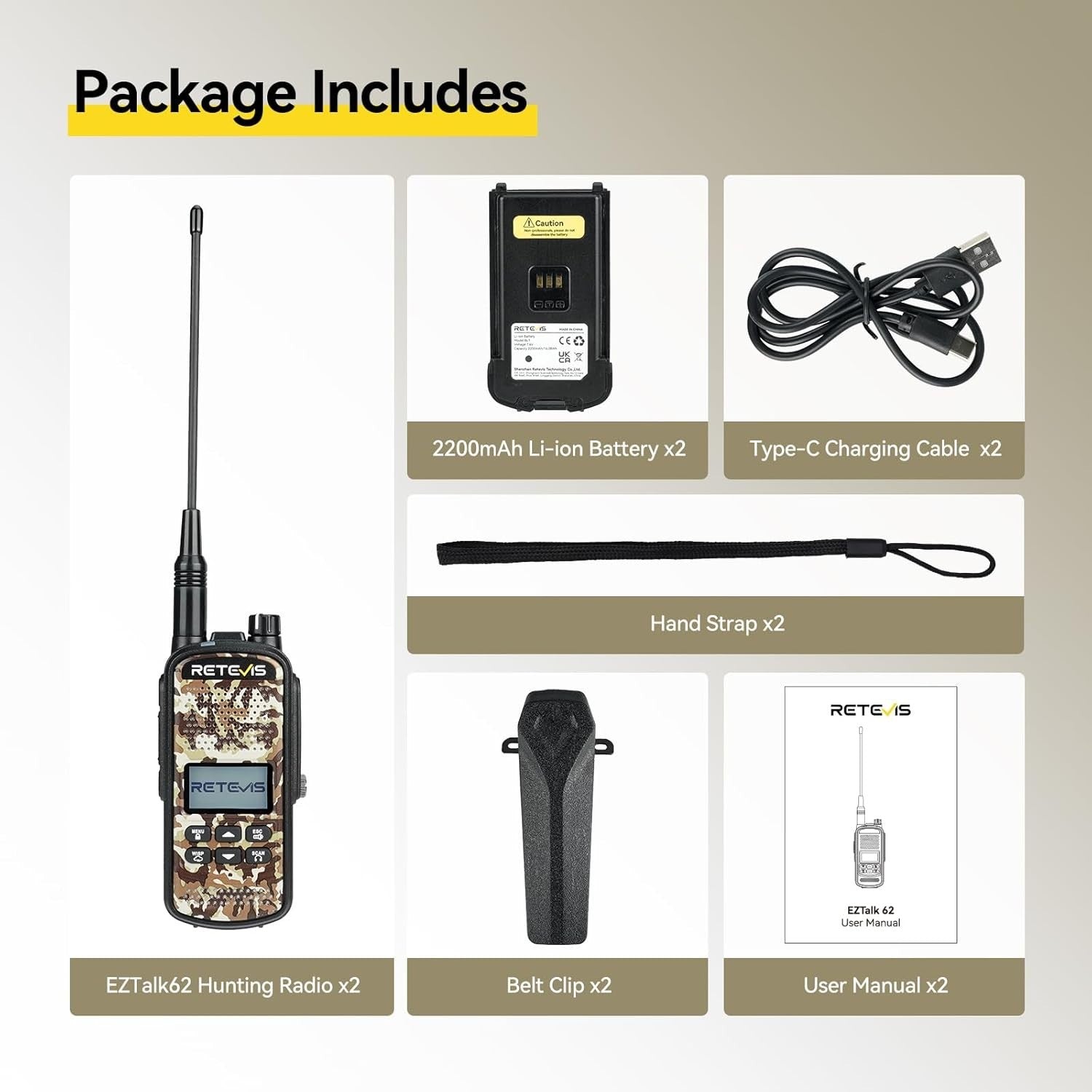IP67 Waterproof Walkie Talkies Hunting Radio 2 Pack 2200mAh VOX