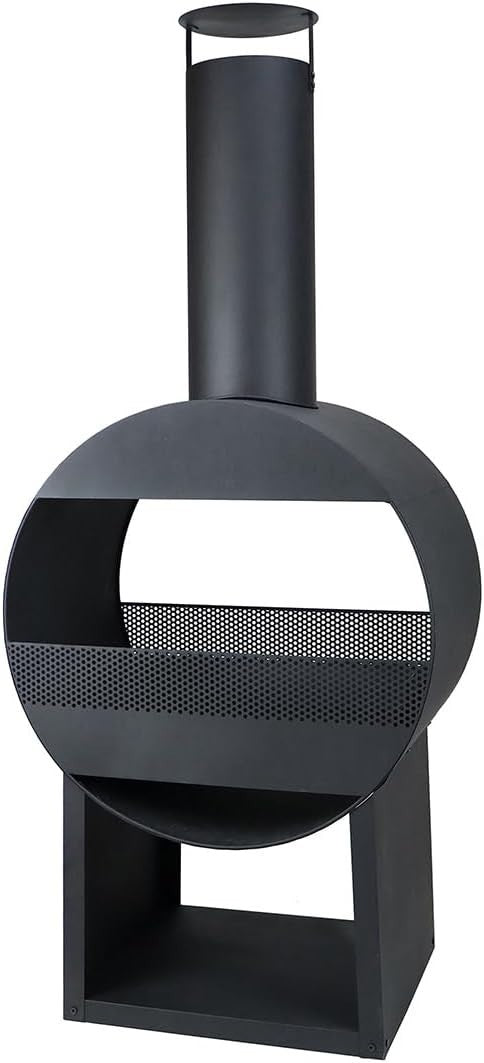Outdoor Steel Chiminea Patio Heater Fire Pit Wood Charcoal Burner w/ Log Storage