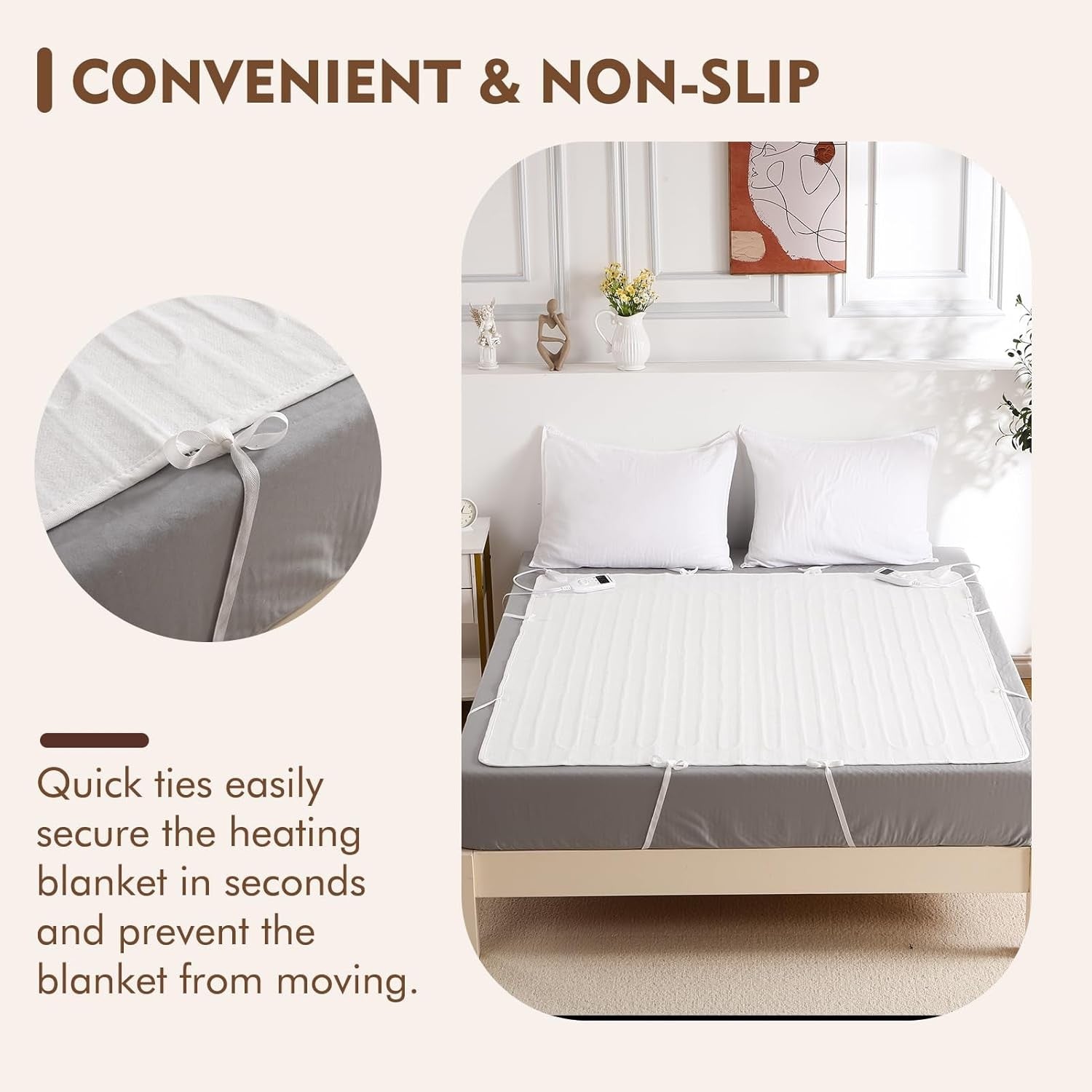 Electric Heated Underblanket King Size Dual Control Fast Heat Timer Washable