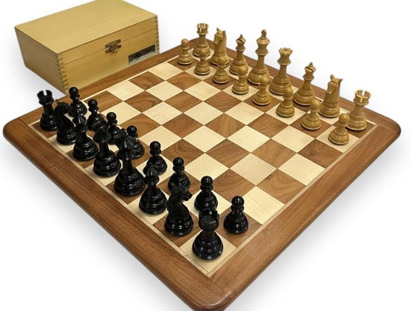Luxury Ebony Chess Set 4.5" King with Velvet-Lined Storage Box Gift Set