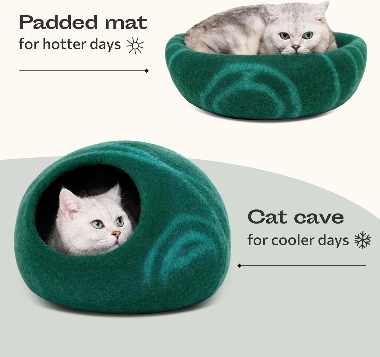 Handmade Wool Cat Cave Bed Large Felt Cat House Indoor Cozy Hideaway