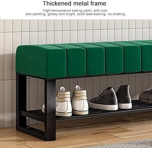 2-Tier Velvet Shoe Bench with Padded Seat – Entryway & Bedroom Rack Green