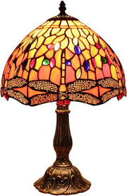 12 Inch Dragonfly Stained Glass Table Lamp with Zinc Base, 18" Tall