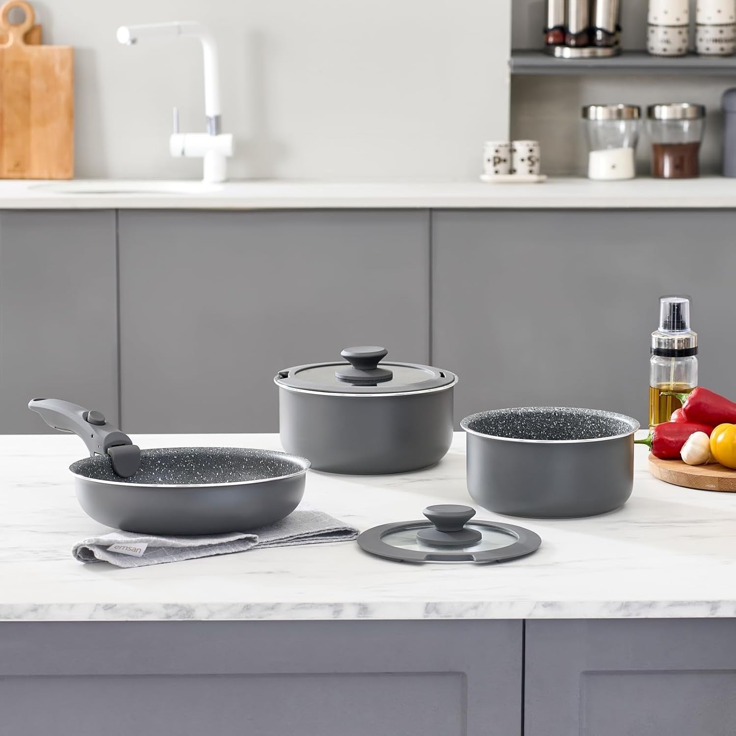 6Pcs Induction Non Stick Detachable Cookware Set Ceramic Coating Dishwasher Safe