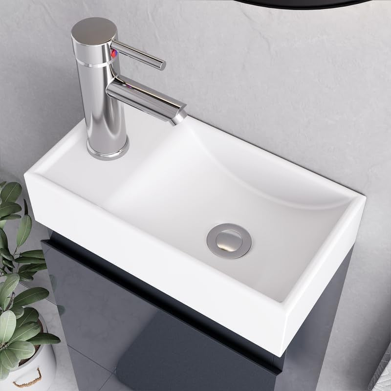 Modern 400mm Bathroom Vanity Unit with Basin Grey Floor Standing Sink Cabinet