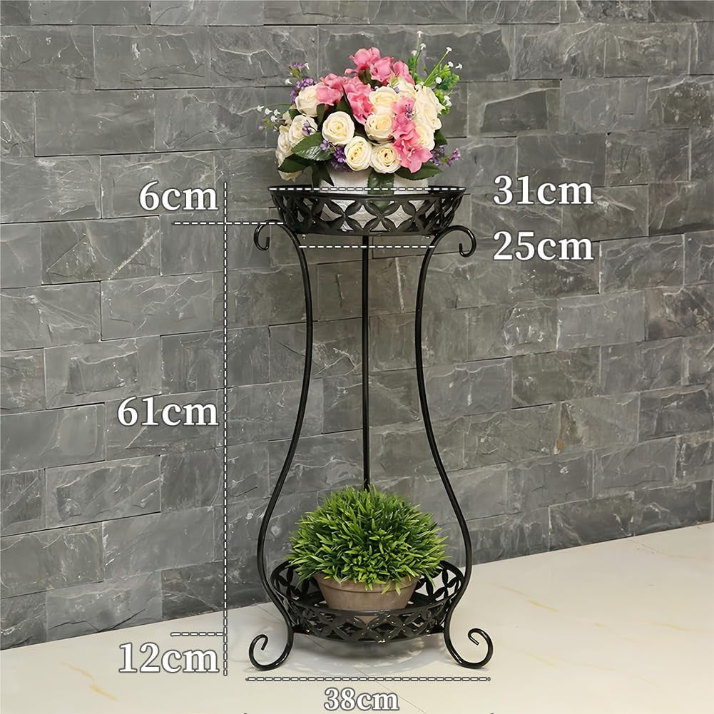 2 Tier Black Metal Plant Stand Indoor Outdoor Tall Flower Pot Display Shelf