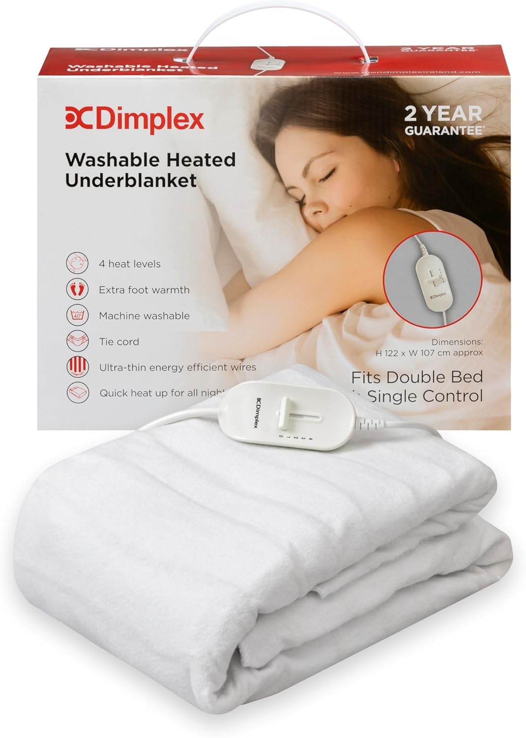 Double Electric Heated Underblanket Extra Foot Warmth 4 Heat Settings Washable