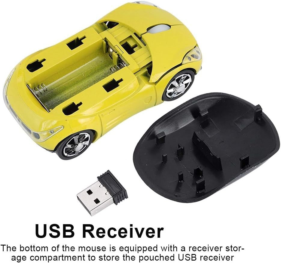 Yellow Kids Wireless Car Mouse 2.4G 1600 DPI USB Laptop