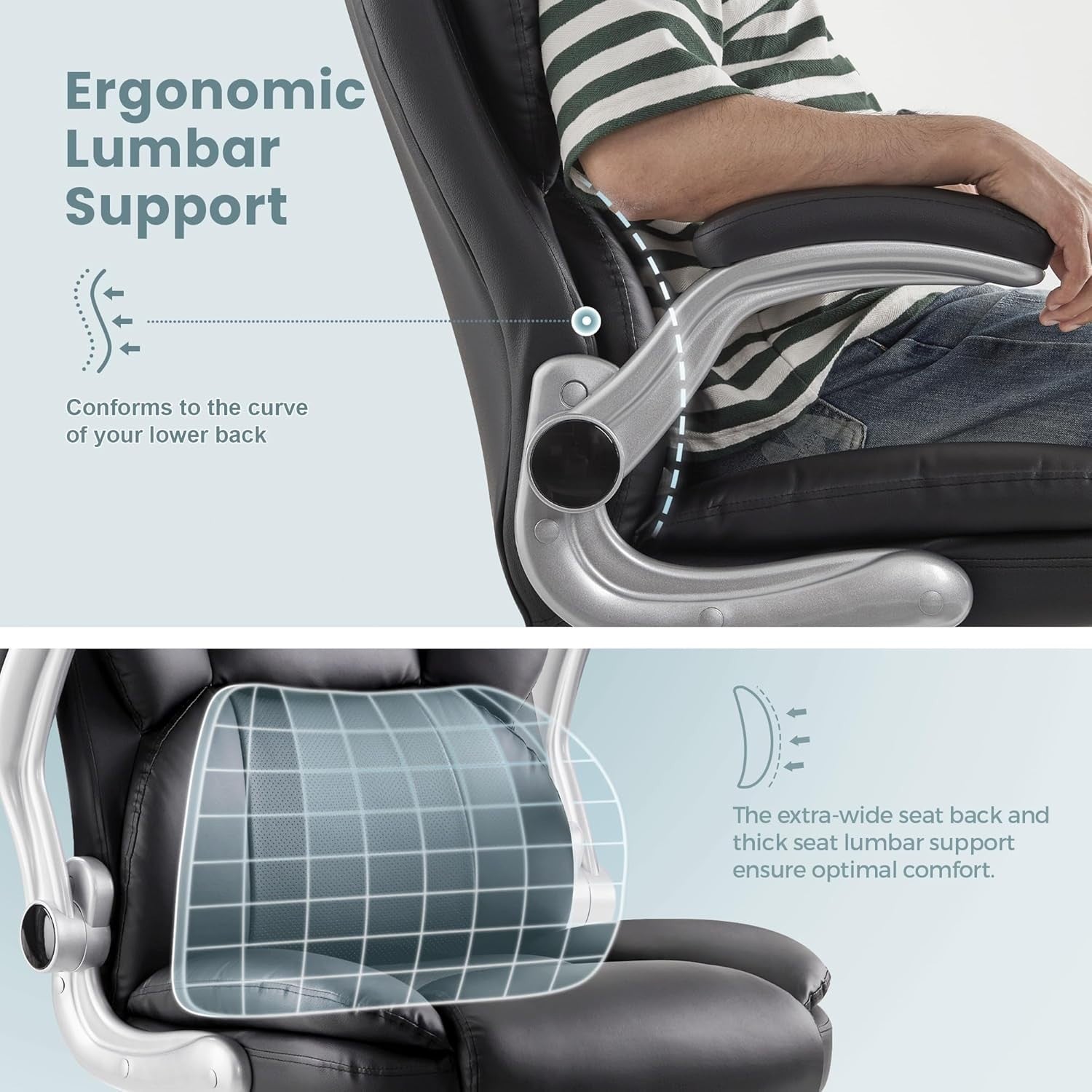 Executive Office Chair Ergonomic High Back PU Leather Flip-Up Arms Big & Tall