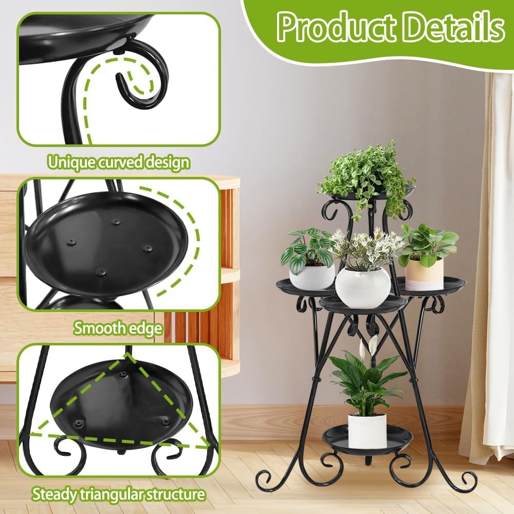 3 Tier Black Metal Plant Stand Indoor Outdoor Flower Pot Shelf with Tools Set