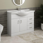 1050mm White Gloss Vanity Sink Unit – Bathroom Basin Cabinet with Doors & Drawer