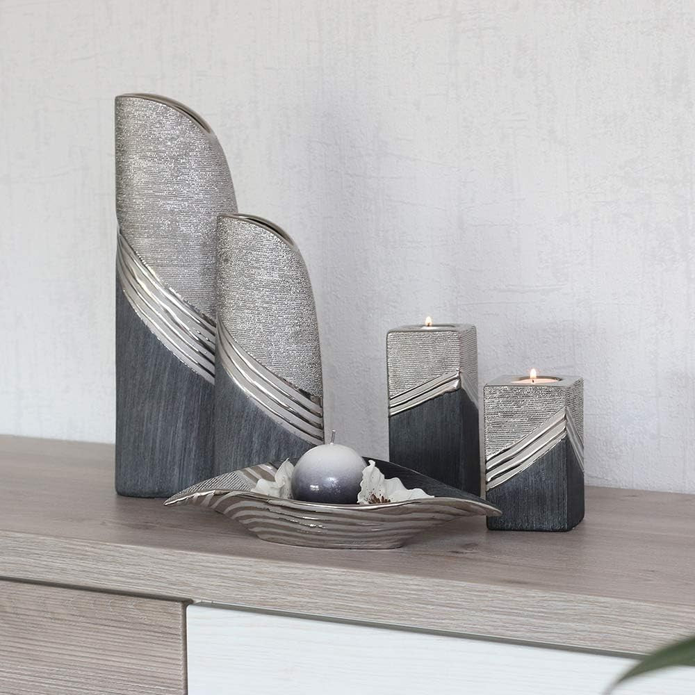 Modern Ceramic Tea Light Holder Silver Grey Decorative Candle Home Décor