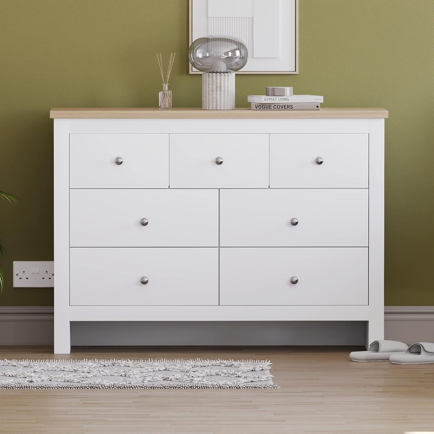 White 7-Drawer Wall-Mount Chest Modern Storage Cabinet Bedroom Organizer