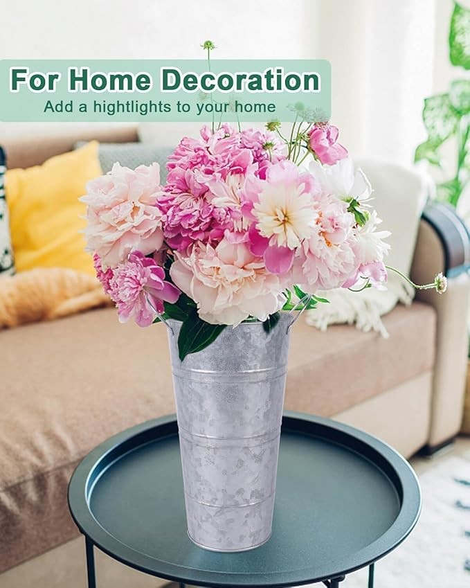 Galvanized Metal Flower Vases Set of 6 Rustic Bucket Planters Indoor Outdoor