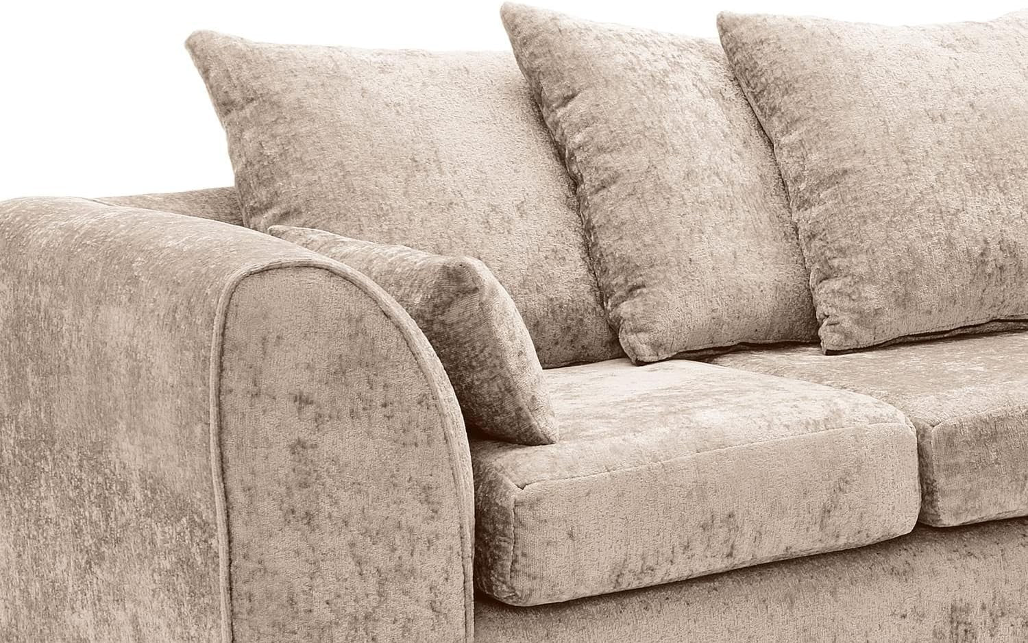 L Shaped Corner Sofa Cream Chenille – 5 Seater Couch w/ Cushions & Support