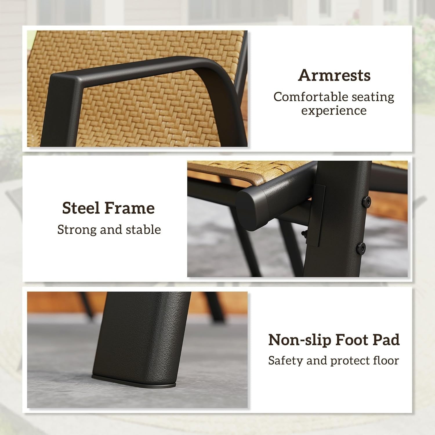 Stackable Rattan Garden Chairs Set of 4 Outdoor Dining Armchairs Patio