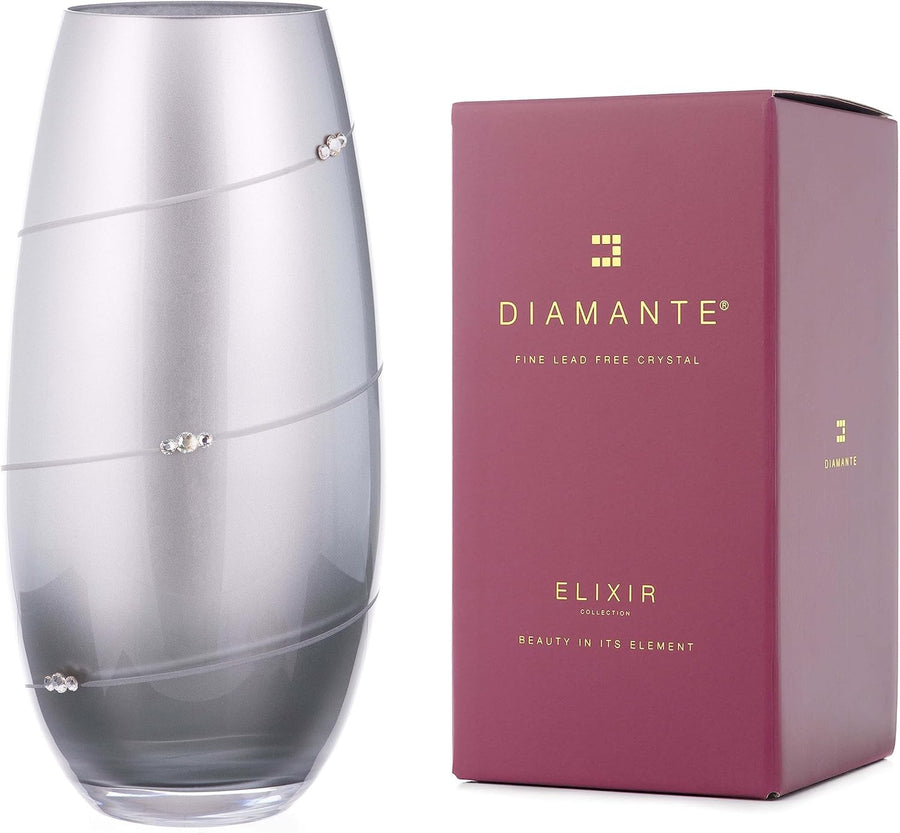 Silver Crystal Barrel Vase 25cm Luxury Decorative Flower Vase Gift Boxed